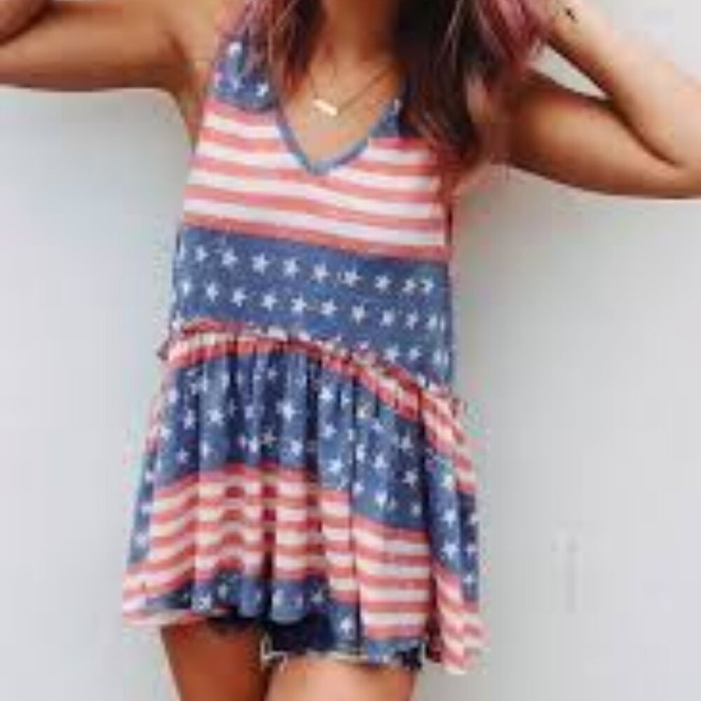 Red and White Smocked Sleeveless Tank Top